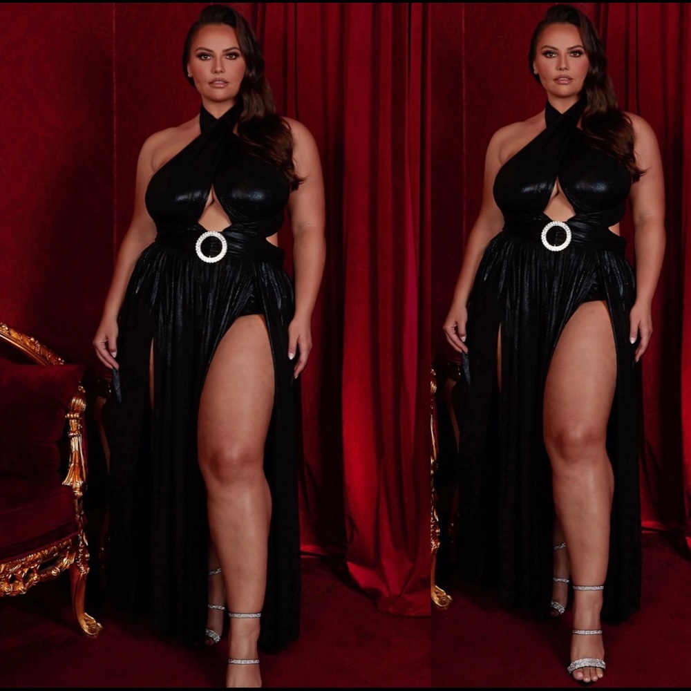 Black maxi dress with a sexy crossed front